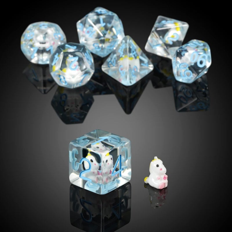 DNDND Unicorn DND Dice Set, 7PCS Cute Resin D&D Dice with Velvet Bag for Dungeons and Dragons Role Playing Games and Tabletop Games（Unicorn - Image 2